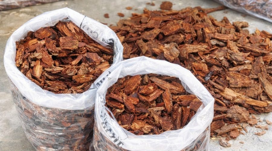 Bags of pine bark mulch nuggets